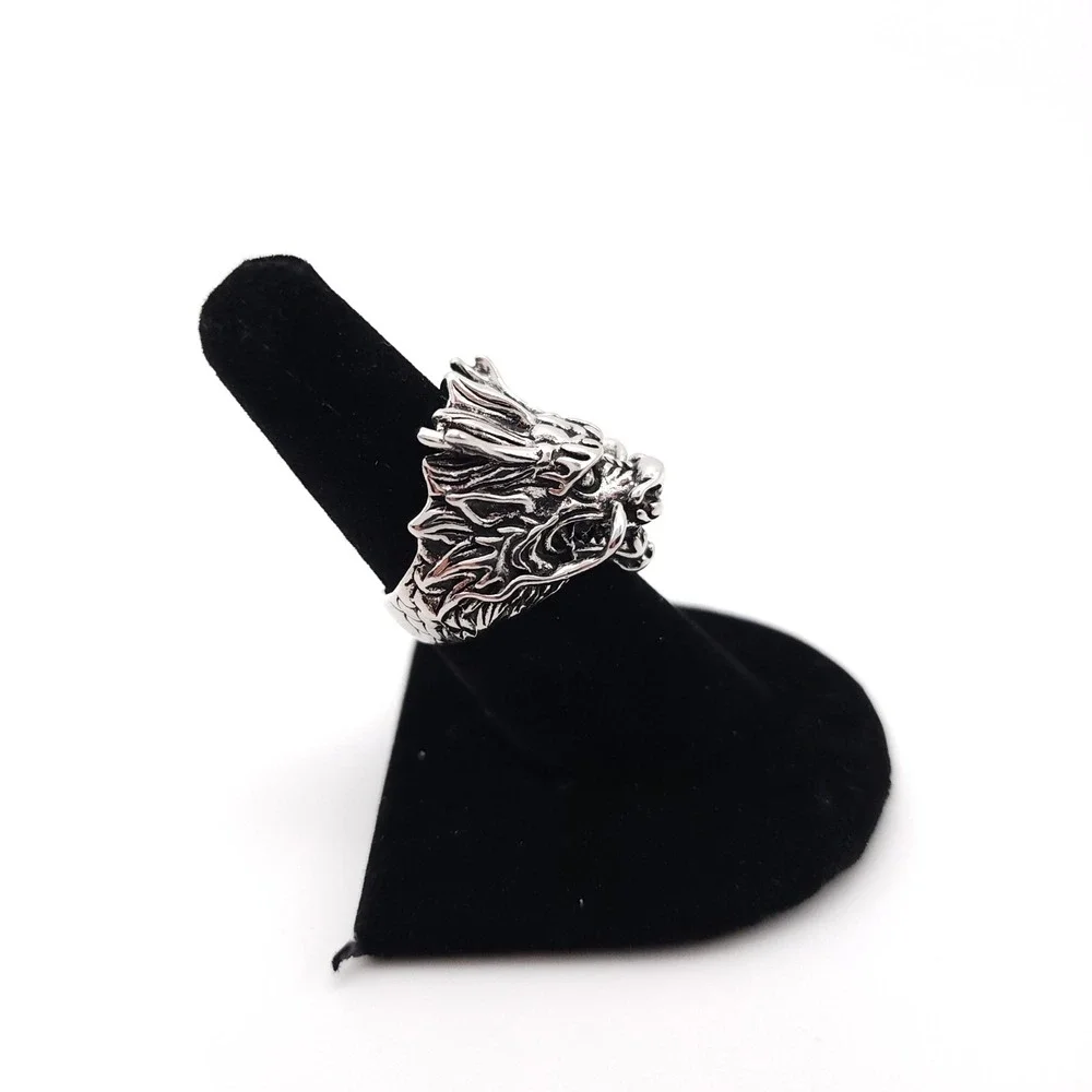 Gothic Dragon Head Ring Silver Plated Adjustable Fantasy Unisex Jewelry‎